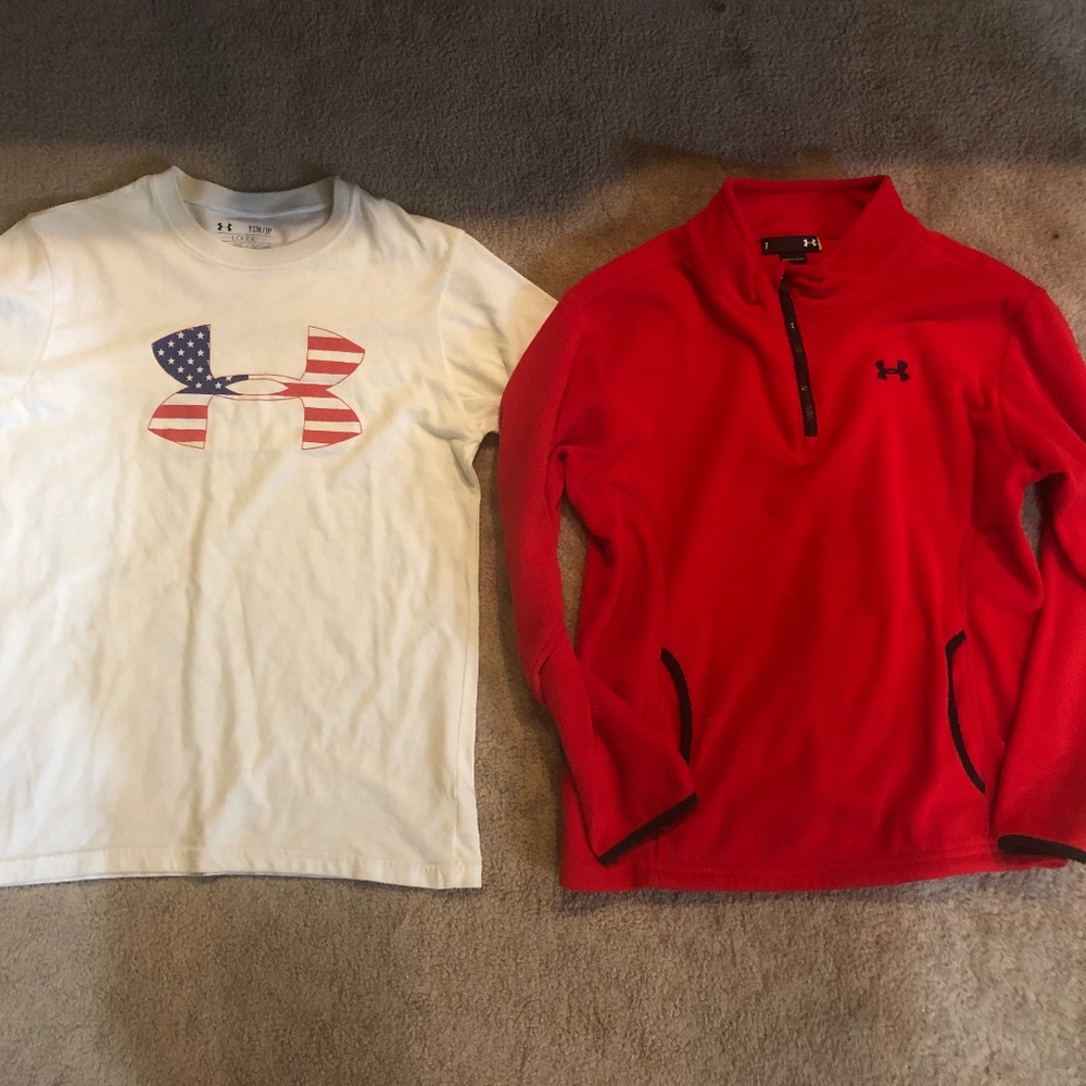 Under Armour fleece quarter zip and t-shirt